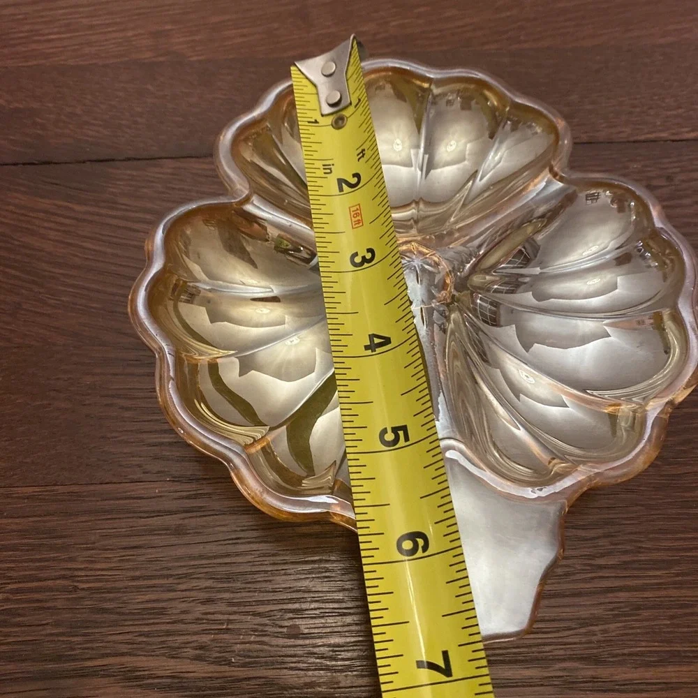 Vintage Carnival‎ Glass Marigold Amber Clover Leaf Candy/Nut/Relish Dish